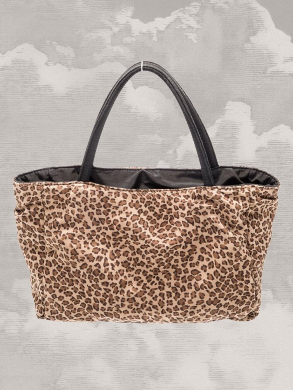 BOTTEGA VENETA Reversible Travel Tote Bag Cheetah Leopard Nylon Black
